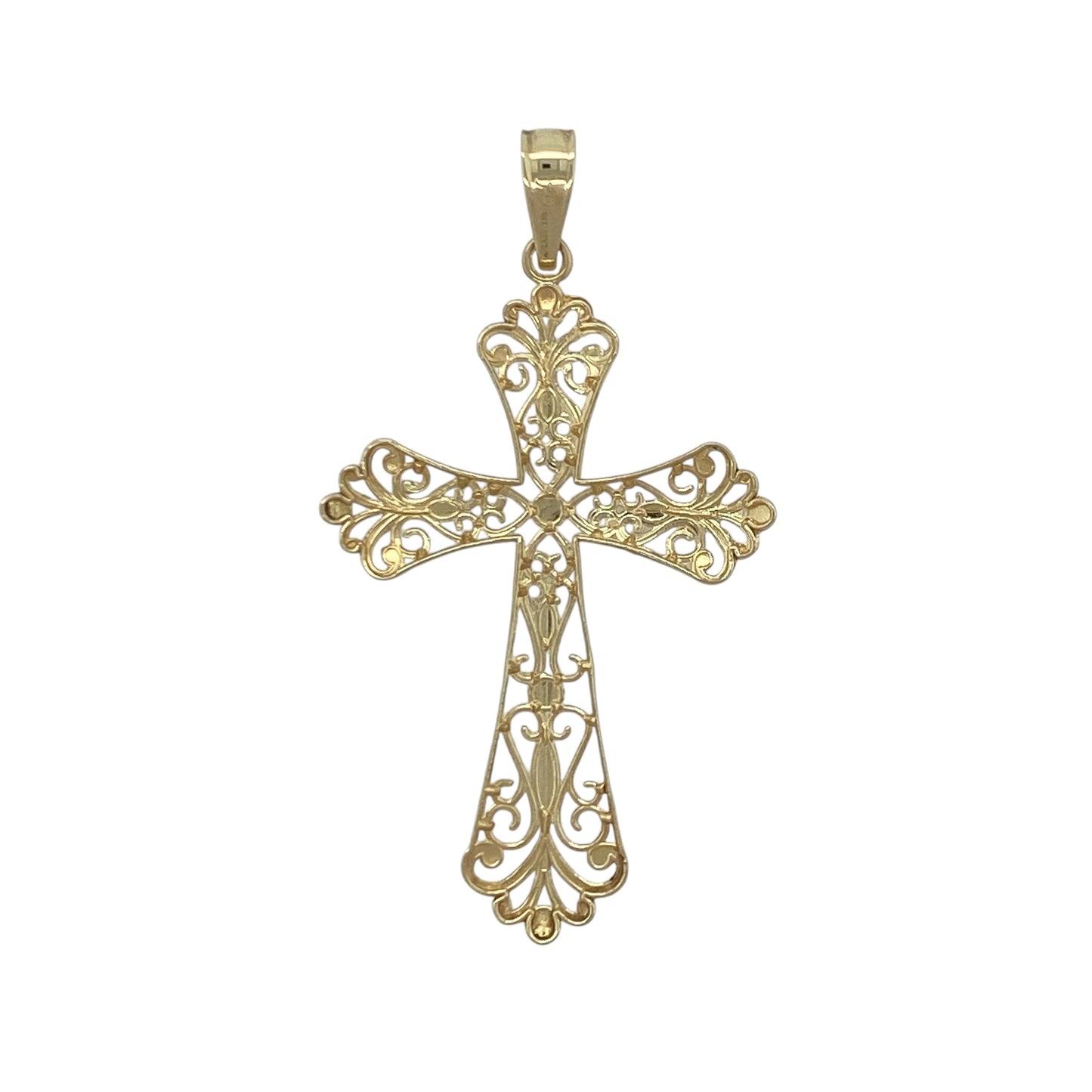 Celebrate faith and timeless elegance with this pre-owned 9ct yellow and white gold open filigree cross pendant, featuring intricate detailing and a beautifully crafted two-tone design—perfect for everyday wear, gifting, or as a meaningful keepsake.

Design: The pendant showcases a classic cross motif enhanced with delicate open filigree detailing.