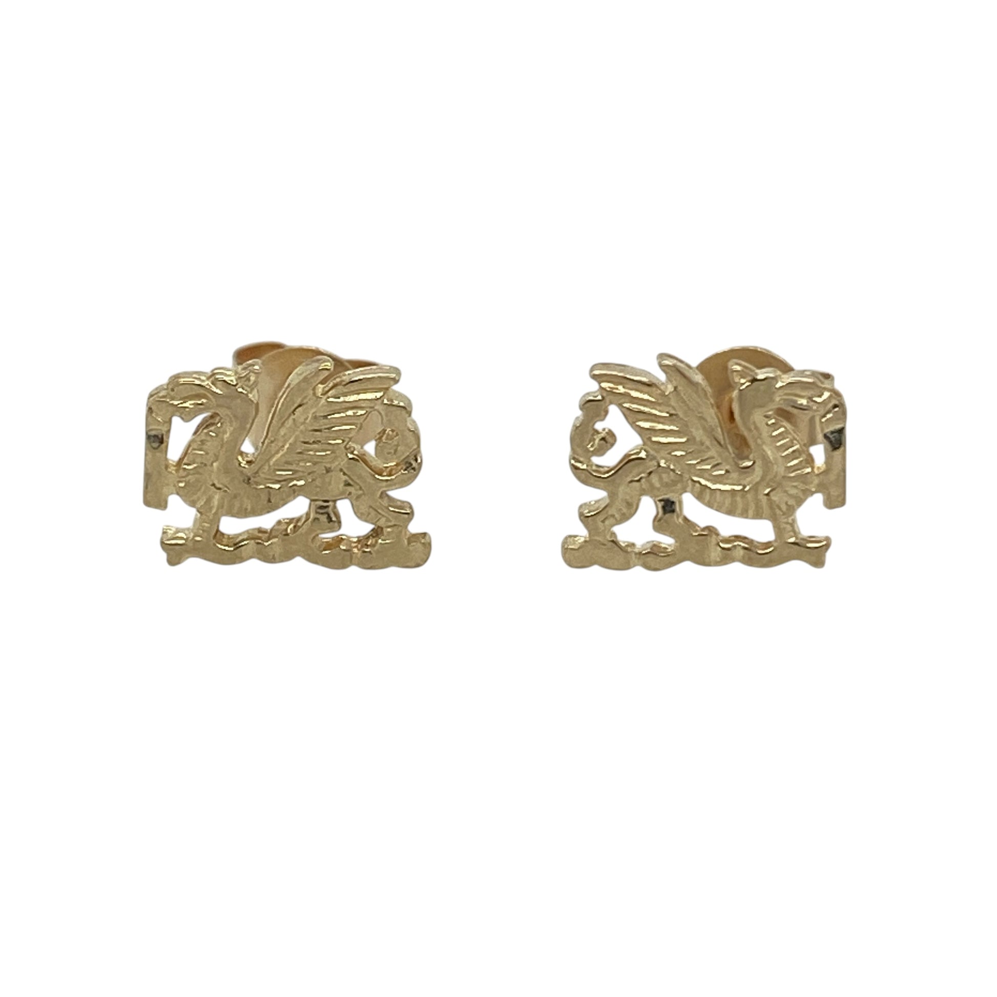 Show your Welsh pride with these pre-owned 9ct yellow gold Welsh Dragon stud earrings. Featuring the iconic dragon emblem of Wales in a timeless stud design, these earrings are perfect for everyday wear or as a meaningful gift for someone with a connection to Welsh heritage.

Design: The earrings feature the distinctive Welsh Dragon motif, a powerful national symbol representing strength, courage, and pride. Their stud design offers a classic and versatile look suitable for any occasion.