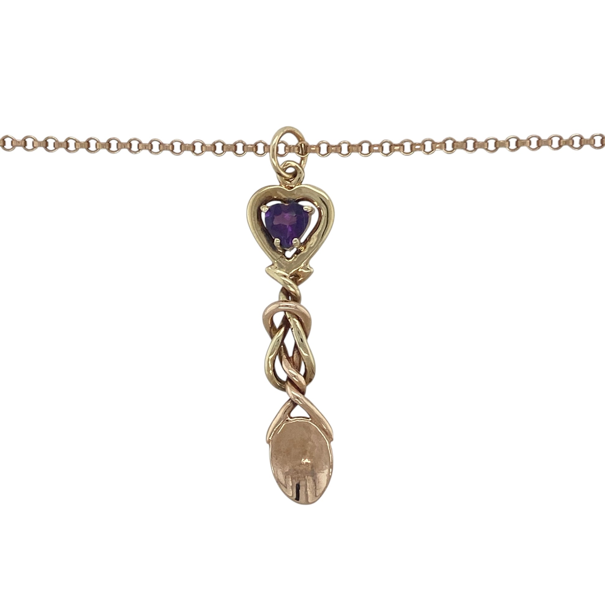 Celebrate Welsh tradition and heartfelt symbolism with this pre-owned 9ct yellow and rose gold Clogau Lovespoon pendant necklace. Featuring a beautiful heart-cut amethyst and the iconic Lovespoon design, this elegant necklace makes a meaningful gift for a loved one or a distinctive addition to any Clogau jewellery collection.

Design: The pendant showcases the traditional Welsh Lovespoon motif, a symbol of love, commitment, and good fortune.