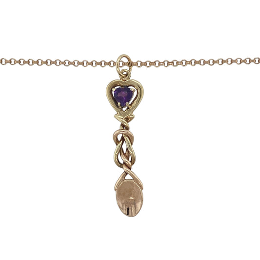 Celebrate Welsh tradition and heartfelt symbolism with this pre-owned 9ct yellow and rose gold Clogau Lovespoon pendant necklace. Featuring a beautiful heart-cut amethyst and the iconic Lovespoon design, this elegant necklace makes a meaningful gift for a loved one or a distinctive addition to any Clogau jewellery collection.

Design: The pendant showcases the traditional Welsh Lovespoon motif, a symbol of love, commitment, and good fortune.