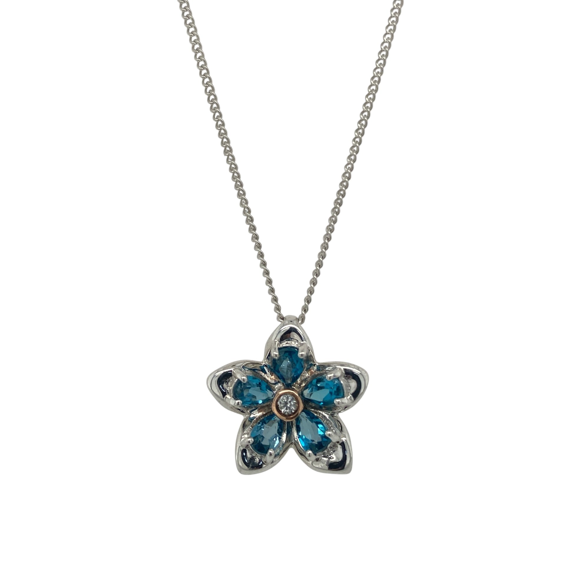 925 Silver & Blue Stone Flower Clogau 18" - 22" Necklace