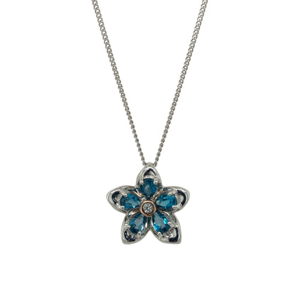 925 Silver & Blue Stone Flower Clogau 18" - 22" Necklace