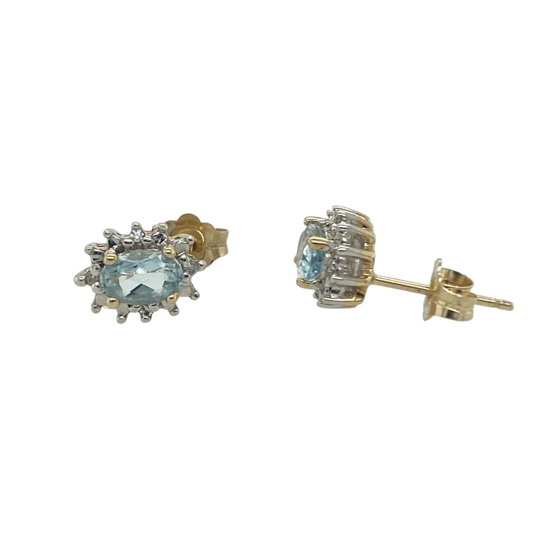 9ct Gold Diamond & Aqua Cluster Stud Earrings