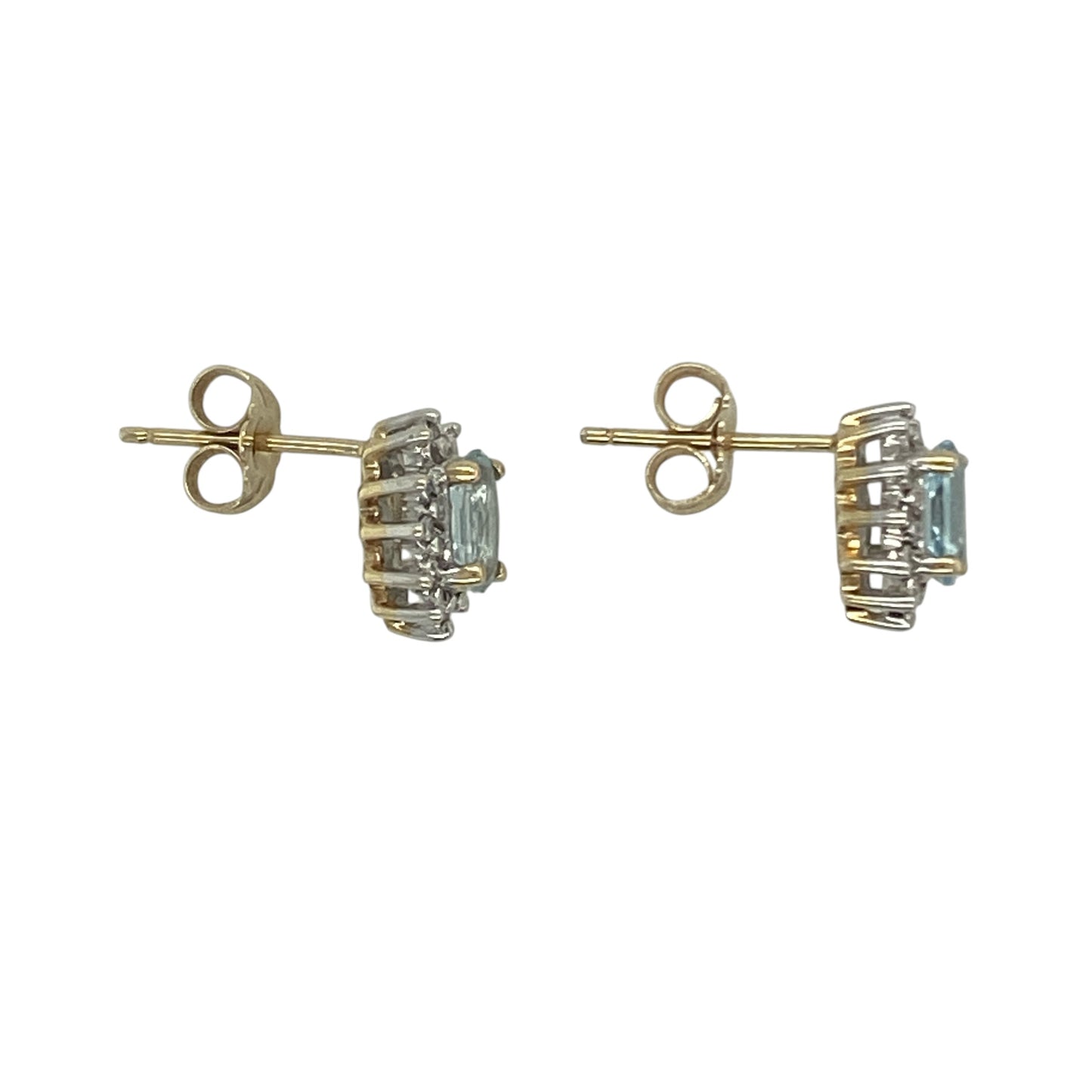 9ct Gold Diamond & Aqua Cluster Stud Earrings
