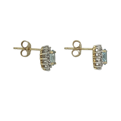 9ct Gold Diamond & Aqua Cluster Stud Earrings