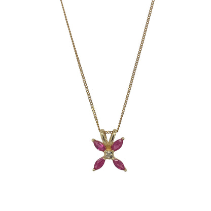 9ct Gold Diamond & Ruby Butterfly 18" Necklace