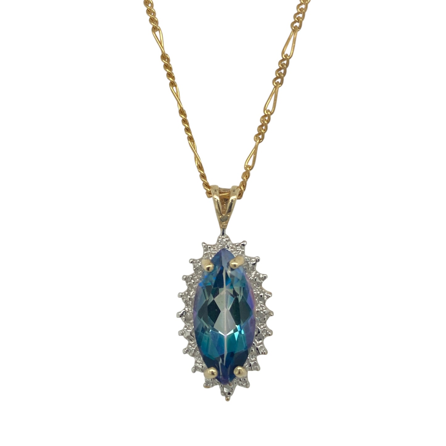 9ct Gold Diamond & Mystic Topaz Cluster 18" Necklace