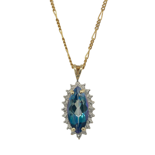 9ct Gold Diamond & Mystic Topaz Cluster 18" Necklace