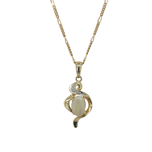 9ct Gold Diamond & Opal Swirl 18" Necklace