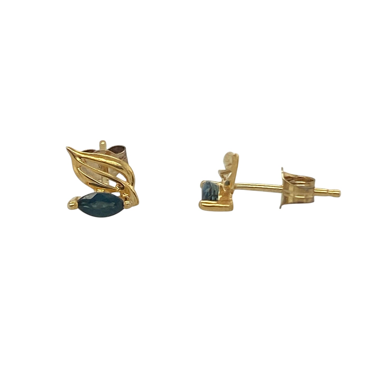 9ct Gold & Sapphire Fancy Leaf Style Stud Earrings