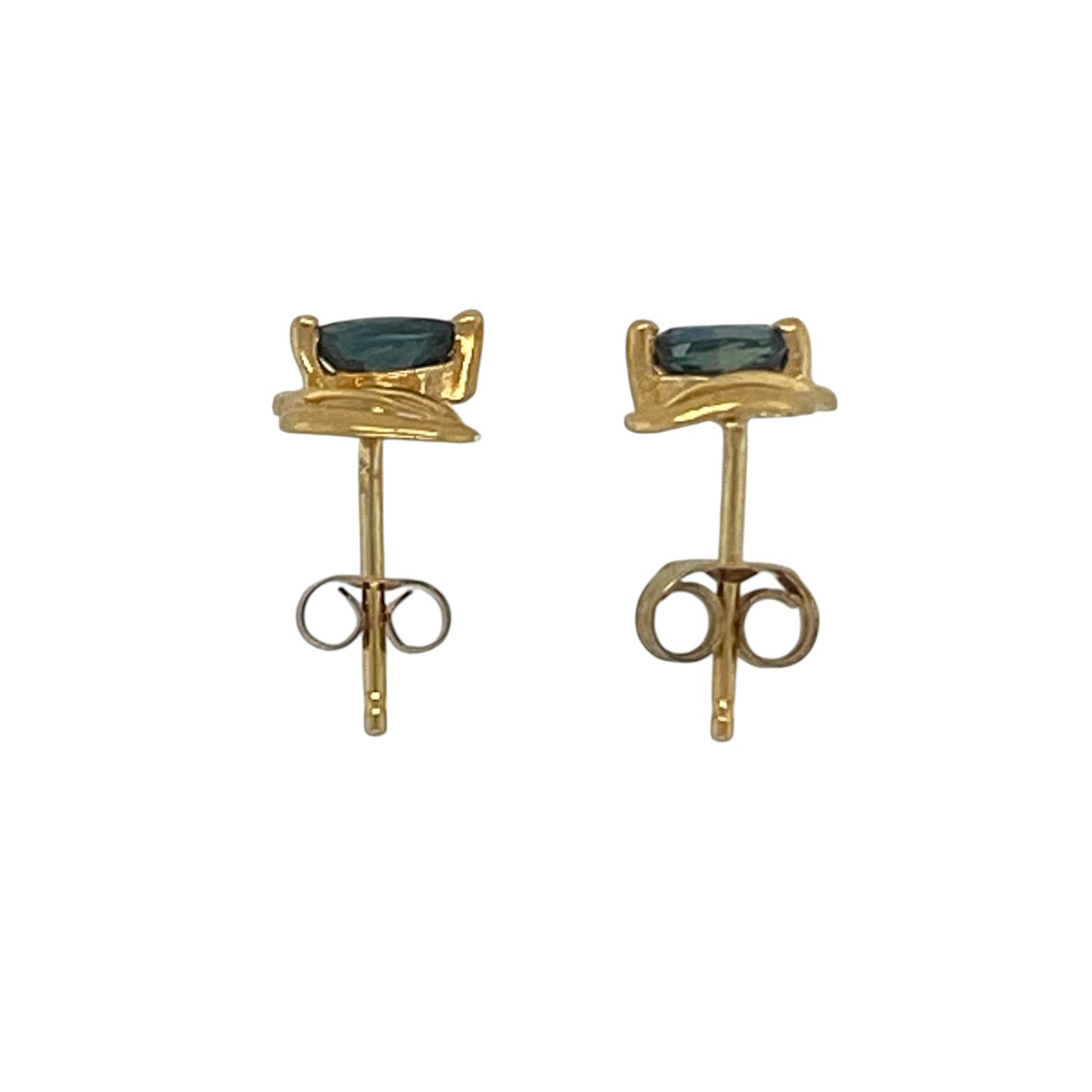 9ct Gold & Sapphire Fancy Leaf Style Stud Earrings