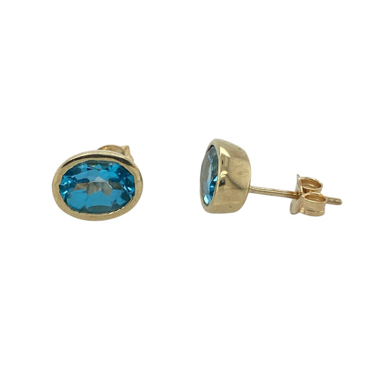 9ct Gold & Blue Topaz Oval Stud Earrings
