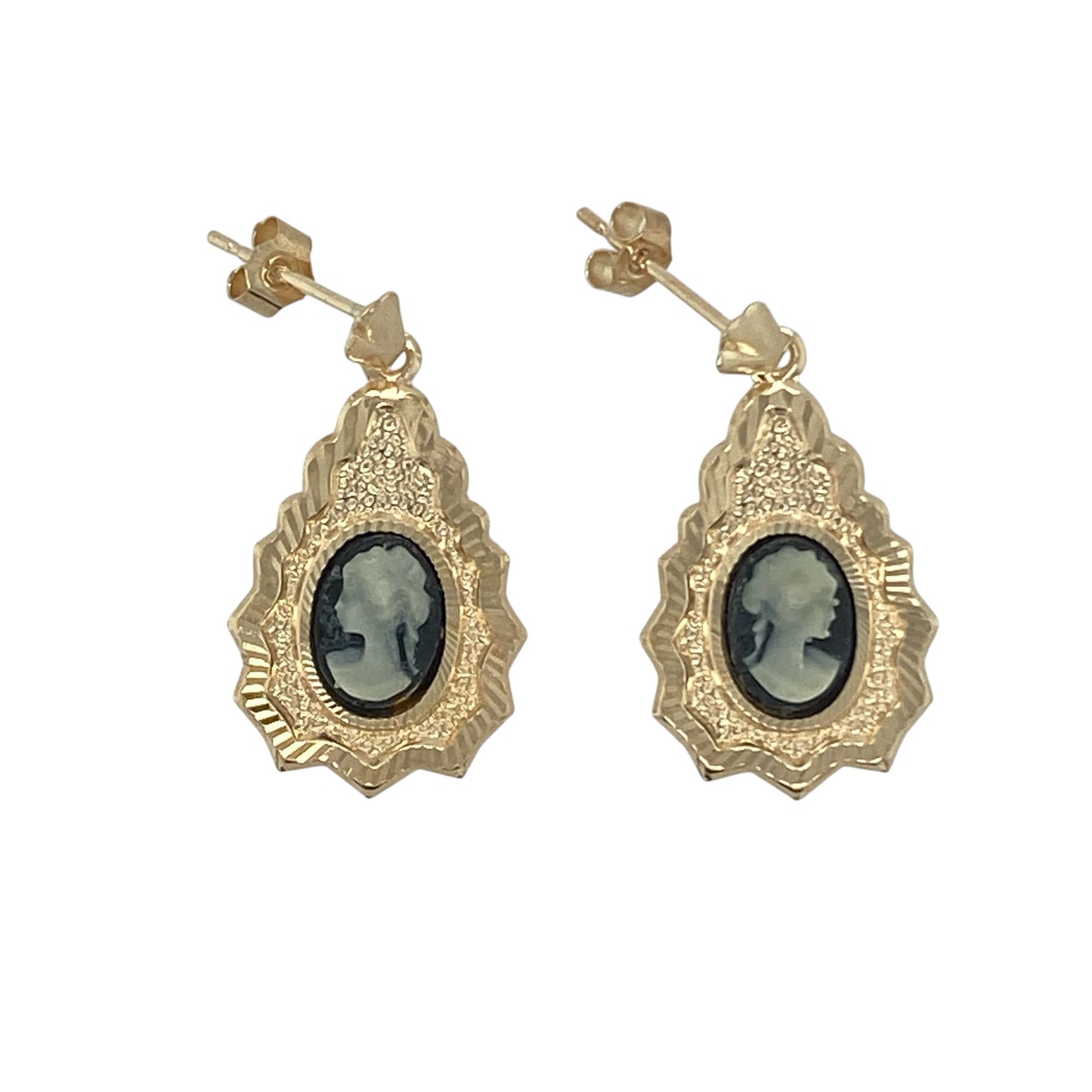 9ct Gold & Black Cameo Fancy Drop Earrings
