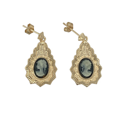 9ct Gold & Black Cameo Fancy Drop Earrings