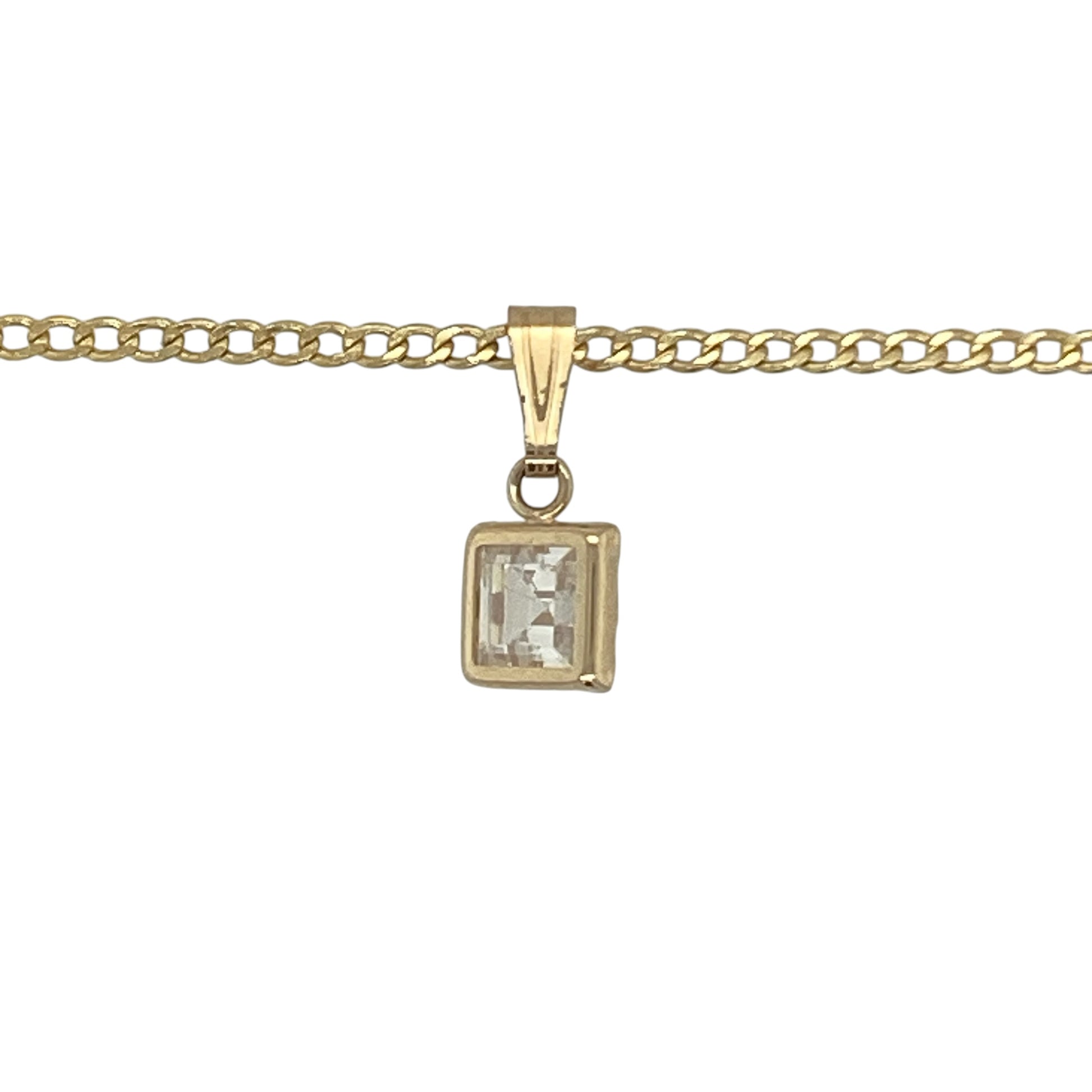 Add classic sparkle and timeless elegance to your jewellery collection with this pre-owned 9ct yellow gold cubic zirconia solitaire pendant necklace. Featuring a striking square-cut cubic zirconia in a simple solitaire design, this elegant necklace is perfect for everyday wear or adding a touch of glamour to any occasion.

Design: The pendant showcases a sparkling square-cut cubic zirconia measuring approximately 5mm by 5mm, beautifully presented in a classic solitaire setting.