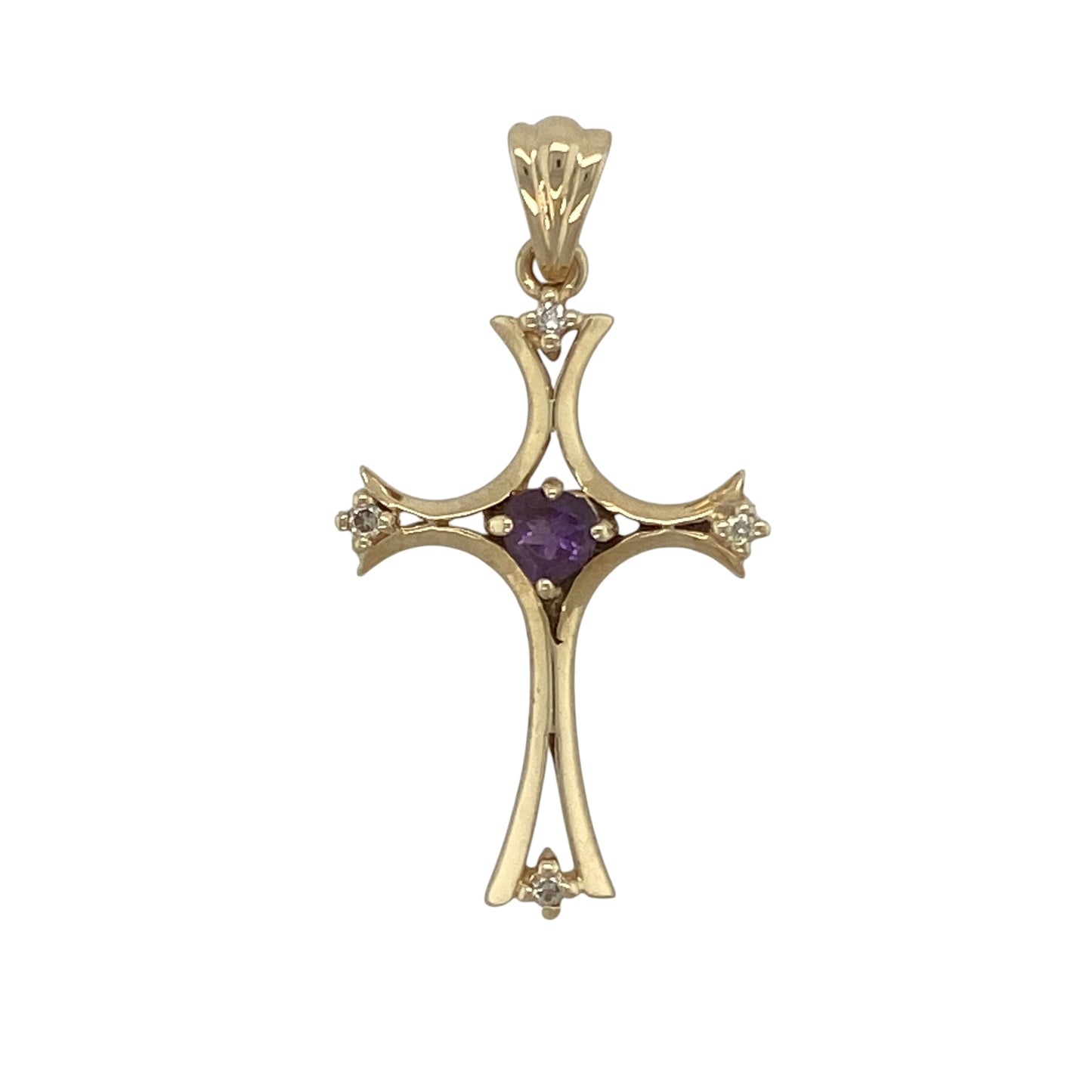 9ct Gold Diamond & Amethyst Cross Pendant