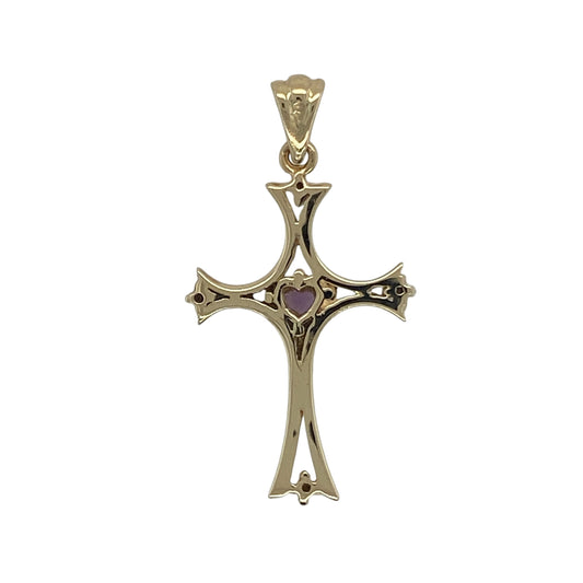 Add meaningful symbolism and vibrant colour to your jewellery collection with this pre-owned 9ct yellow gold diamond and amethyst cross pendant. Featuring a rich purple amethyst accented by sparkling diamonds within a timeless cross design, this elegant pendant is perfect for everyday wear or as a thoughtful gift.

Design: The pendant showcases a classic cross motif highlighted by a round amethyst gemstone measuring approximately 4mm in diameter.