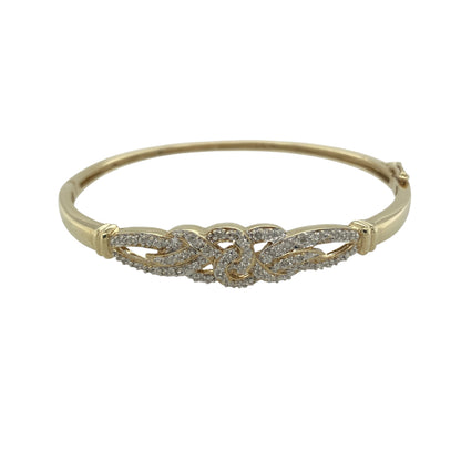 9ct Gold & Diamond Set Celtic Knot Hinged Bangle