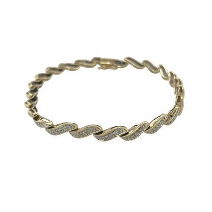 9ct Gold & Diamond Curved Bar Link 7.25" Bracelet