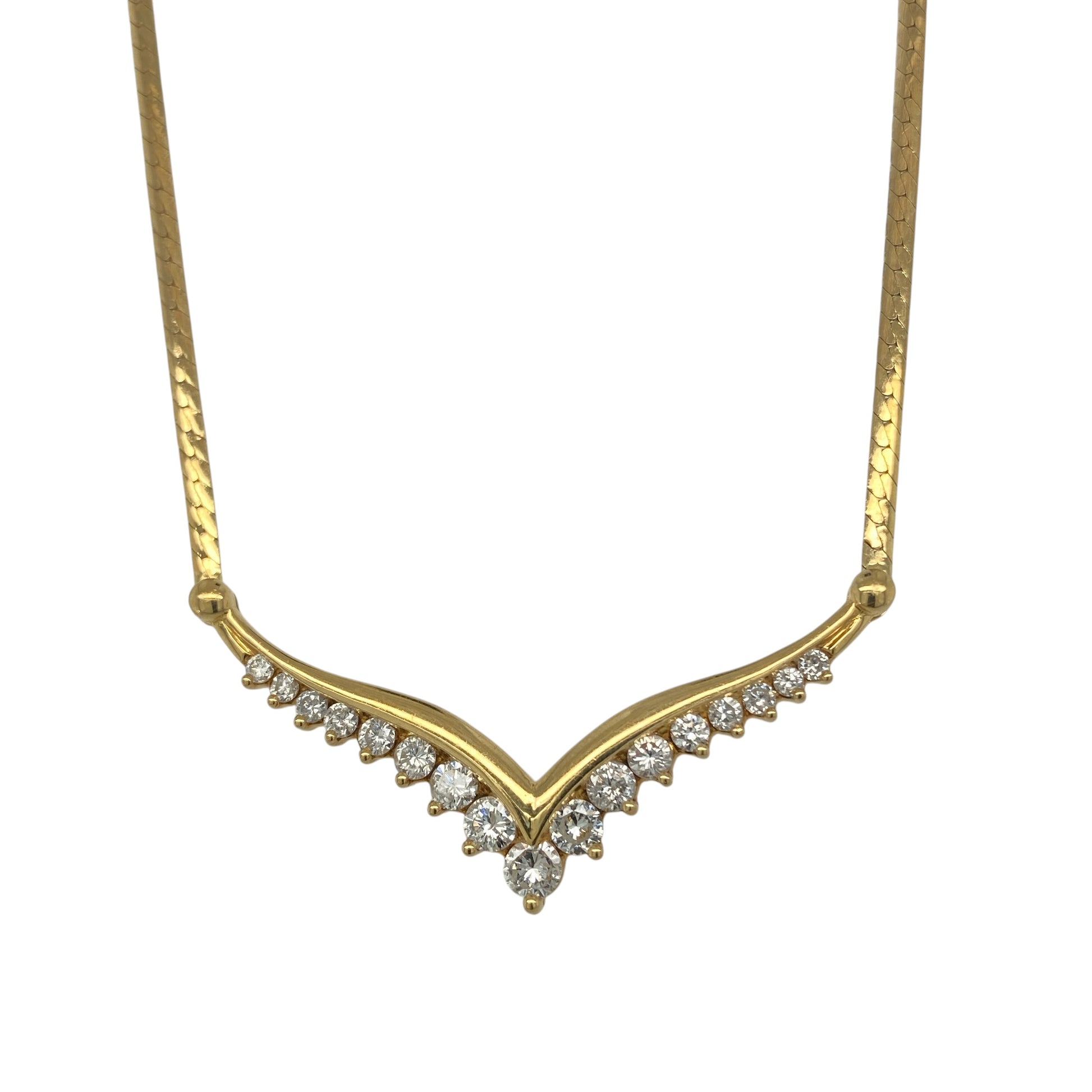 18ct Gold & Diamond V Style 16" Necklace