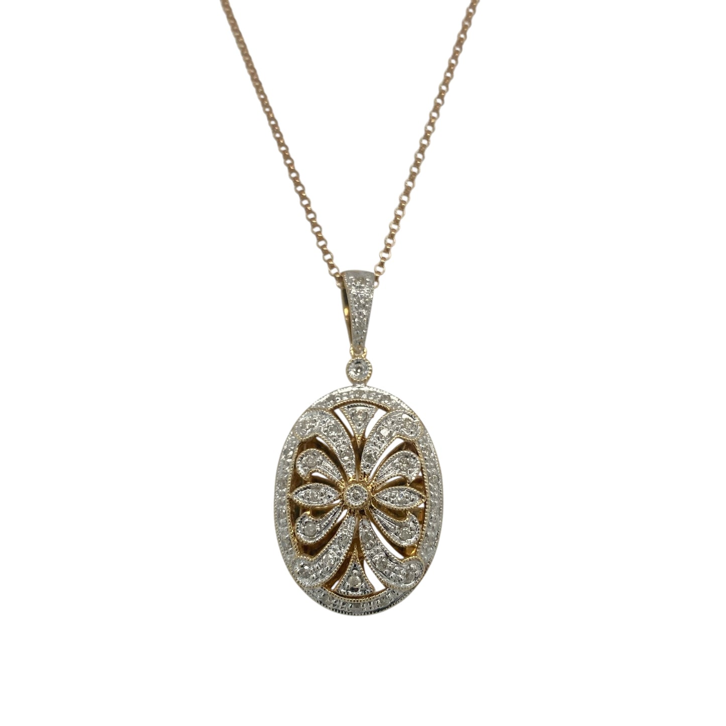 9ct Gold & Diamond Oval Locket 18" Necklace