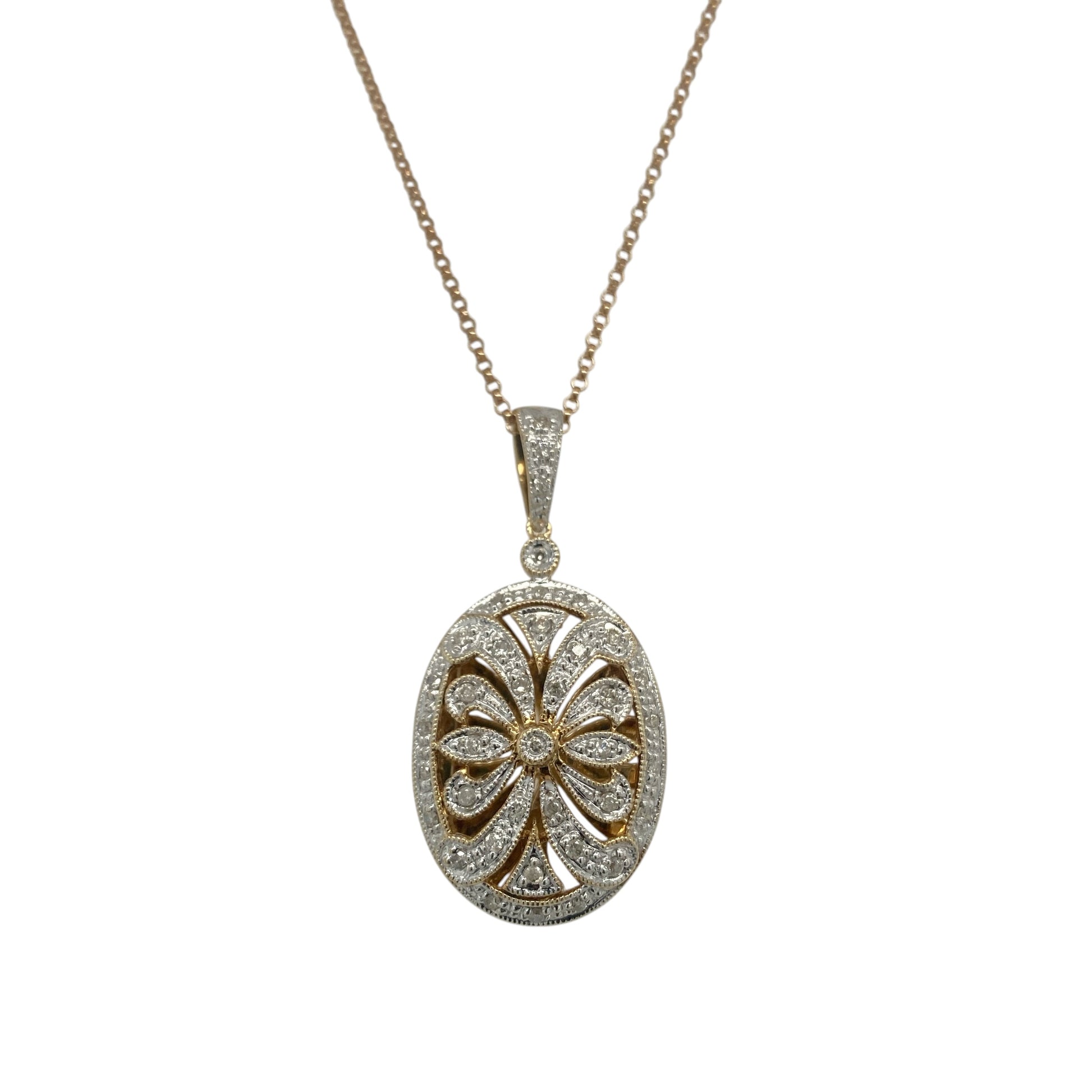 9ct Gold & Diamond Oval Locket 18" Necklace
