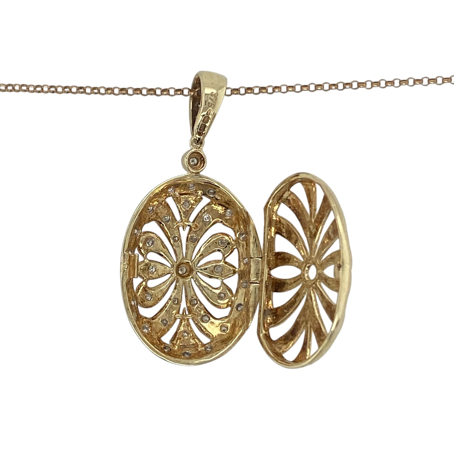 9ct Gold & Diamond Oval Locket 18" Necklace