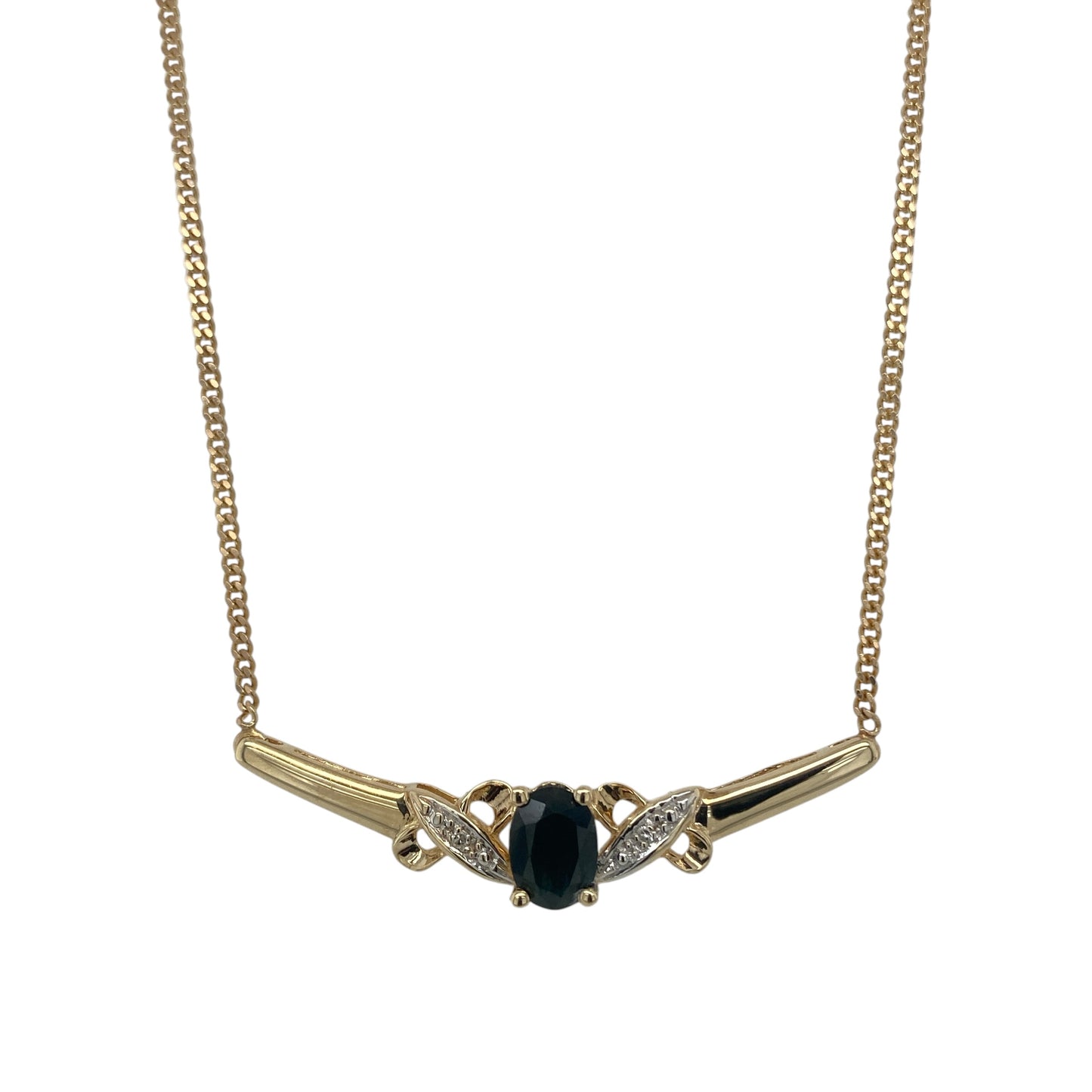 9ct Gold Diamond & Sapphire 18" Necklace