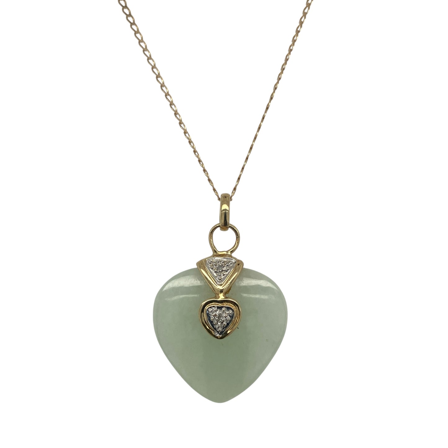 9ct Gold Diamond & Jade Heart 20" Necklace