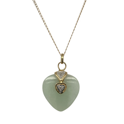9ct Gold Diamond & Jade Heart 20" Necklace