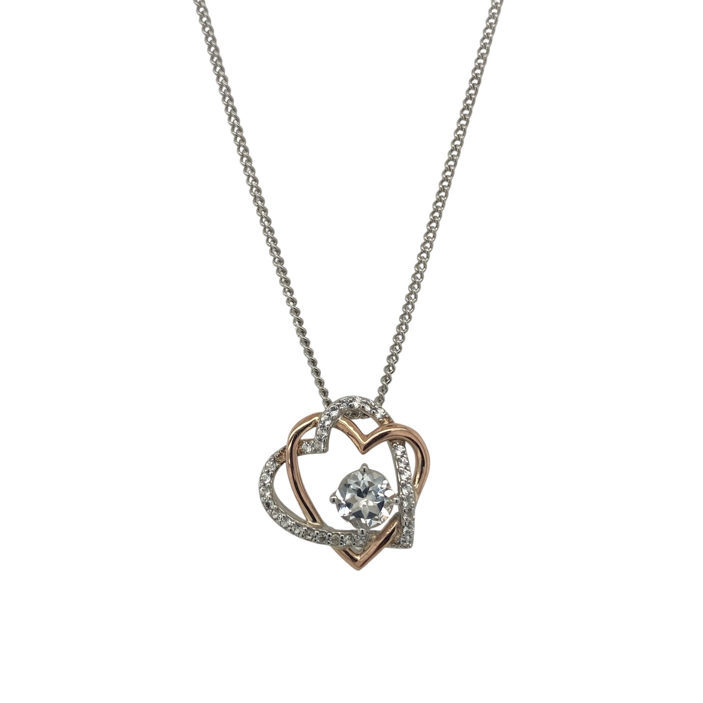 925 Silver & White Topaz Clogau Double Heart 18" - 22" Necklace