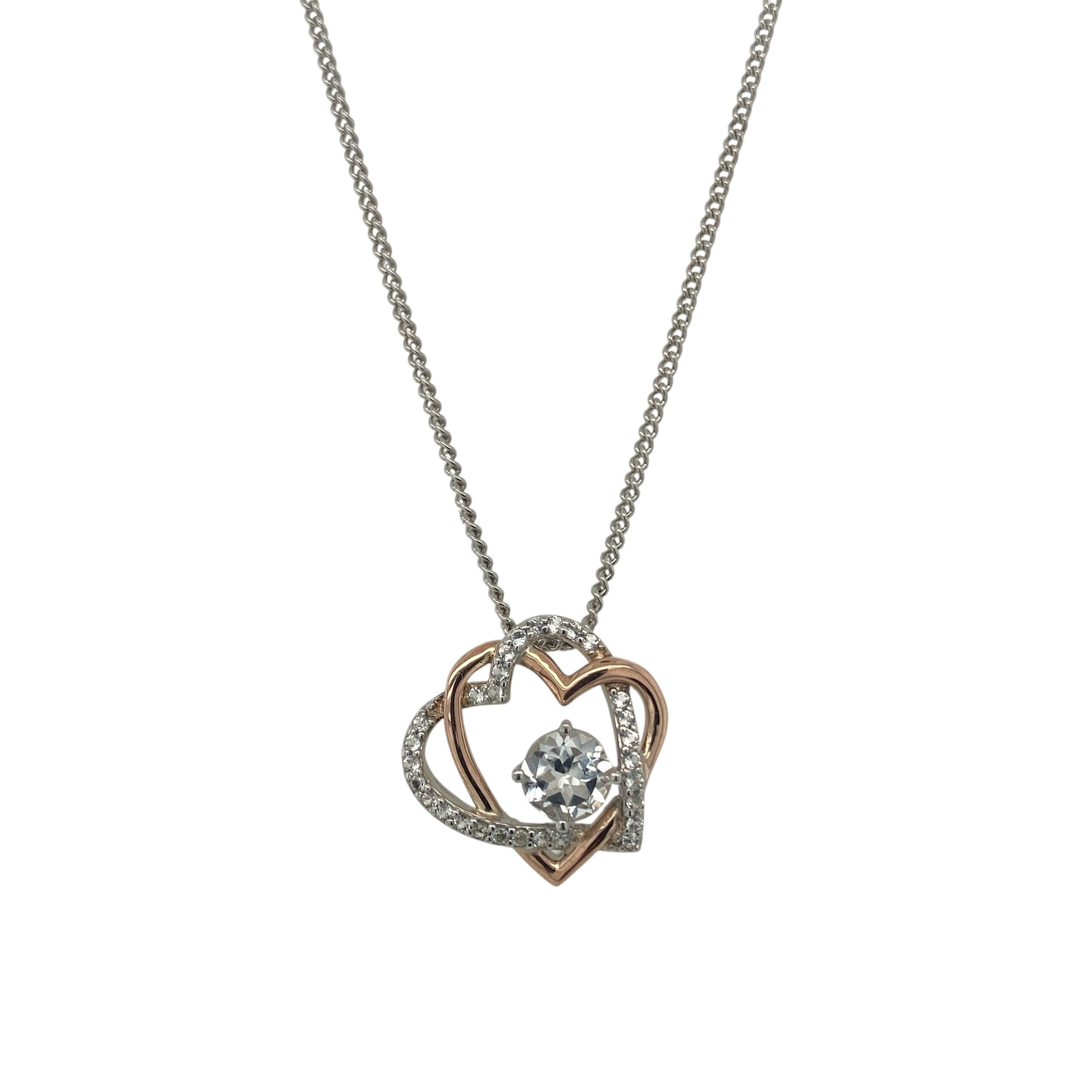 925 Silver & White Topaz Clogau Double Heart 18" - 22" Necklace