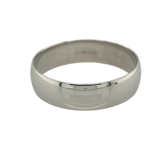 Celebrate timeless commitment and contemporary style with this pre-owned 9ct white gold wedding band ring. Featuring a generous 6mm width and sleek white gold finish, this classic band offers a bold yet elegant look that is perfect for everyday wear.

Design: The ring showcases a traditional wedding band design with a substantial 6mm width, creating a strong and stylish presence on the finger. Its clean lines and polished finish ensure a timeless appearance that suits both modern and classic tastes.