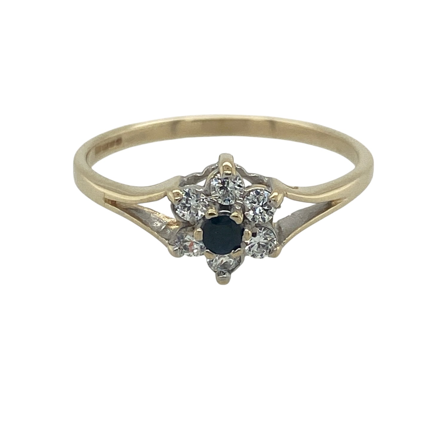 9ct Gold Sapphire & Cubic Zirconia Flower Cluster Ring