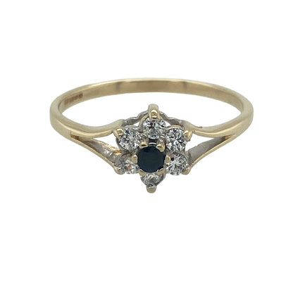 9ct Gold Sapphire & Cubic Zirconia Flower Cluster Ring