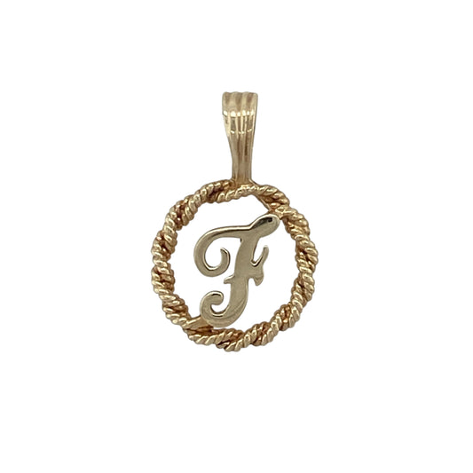 9ct Gold Initial 'F' Rope Surround Pendant