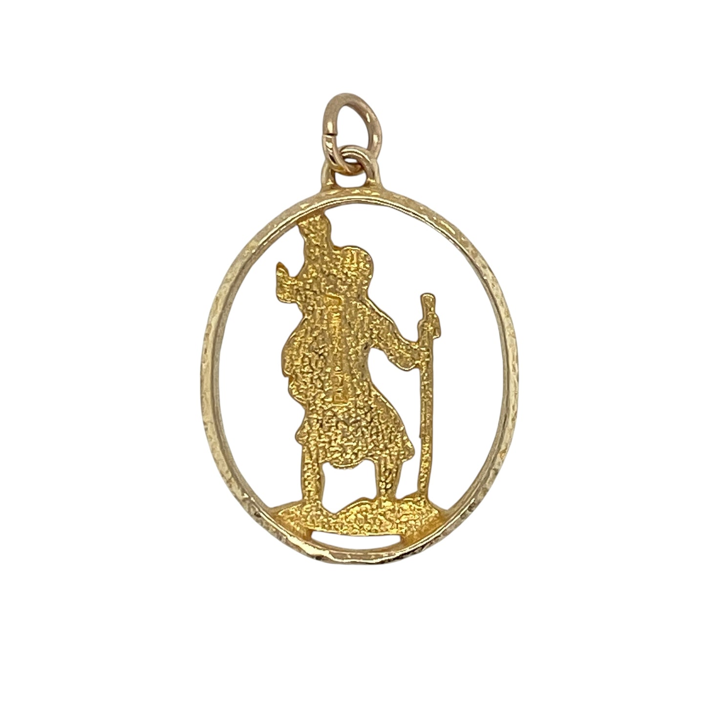 Carry a timeless symbol of protection and safe travel with this pre-owned 9ct yellow gold open oval St Christopher pendant. Featuring a distinctive openwork design and crafted in warm yellow gold, this meaningful pendant combines traditional symbolism with elegant styling.

Design: The pendant showcases the iconic image of St Christopher within an attractive open oval frame.