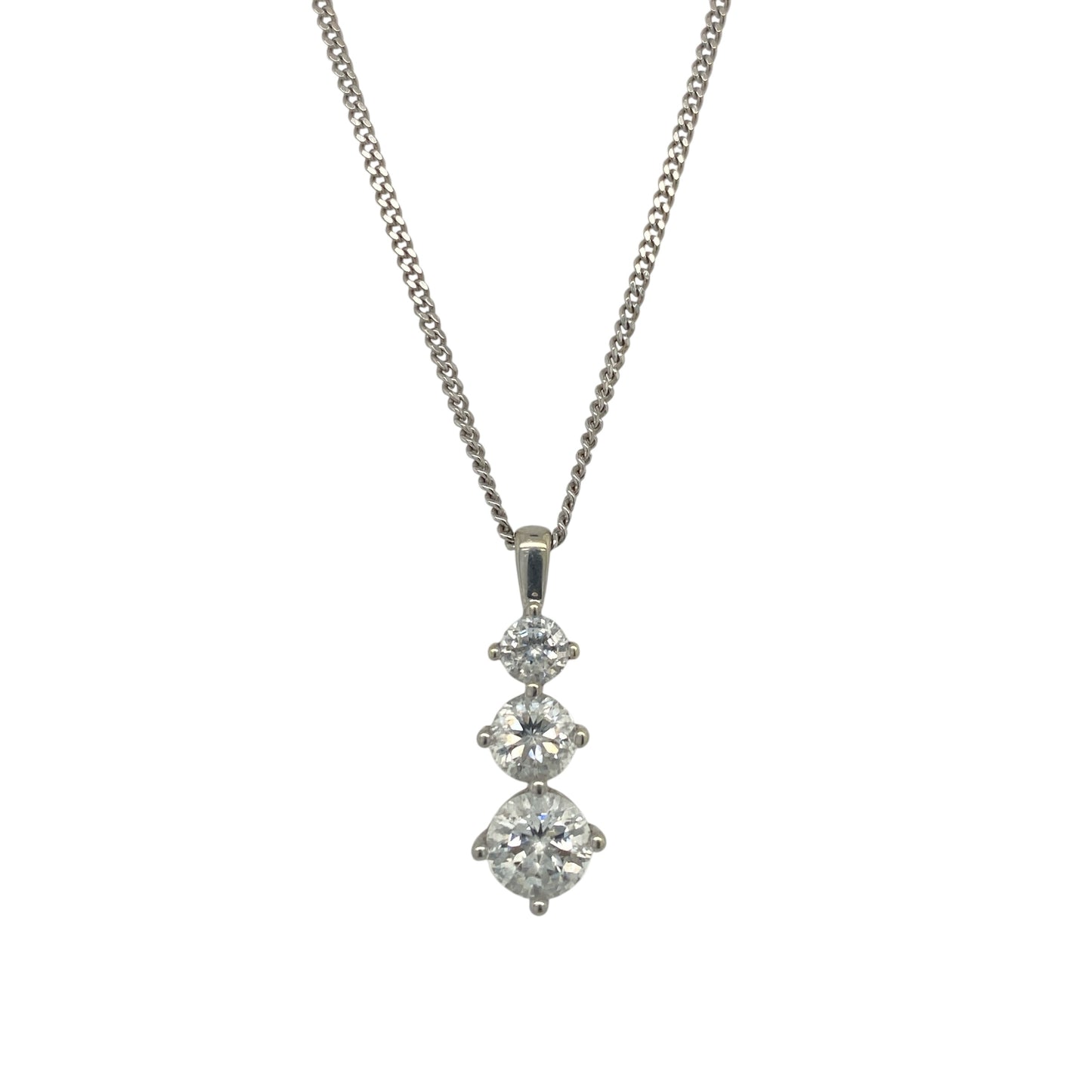 9ct White Gold & Cubic Zirconia Three Stone Drop 18" Necklace