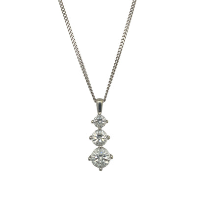 9ct White Gold & Cubic Zirconia Three Stone Drop 18" Necklace