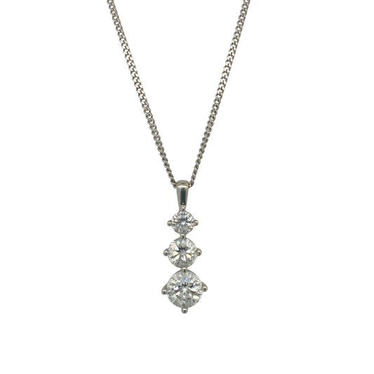 9ct White Gold & Cubic Zirconia Three Stone Drop 18" Necklace