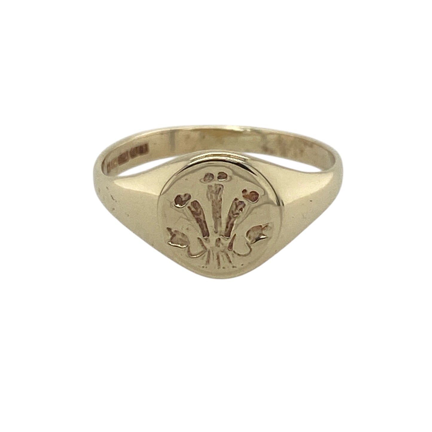 9ct Gold Three Feathers Round Signet Ring