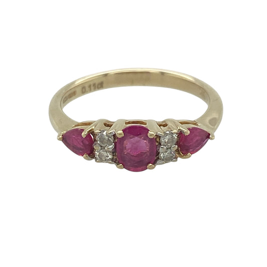 9ct Gold Diamond & Ruby Band Ring