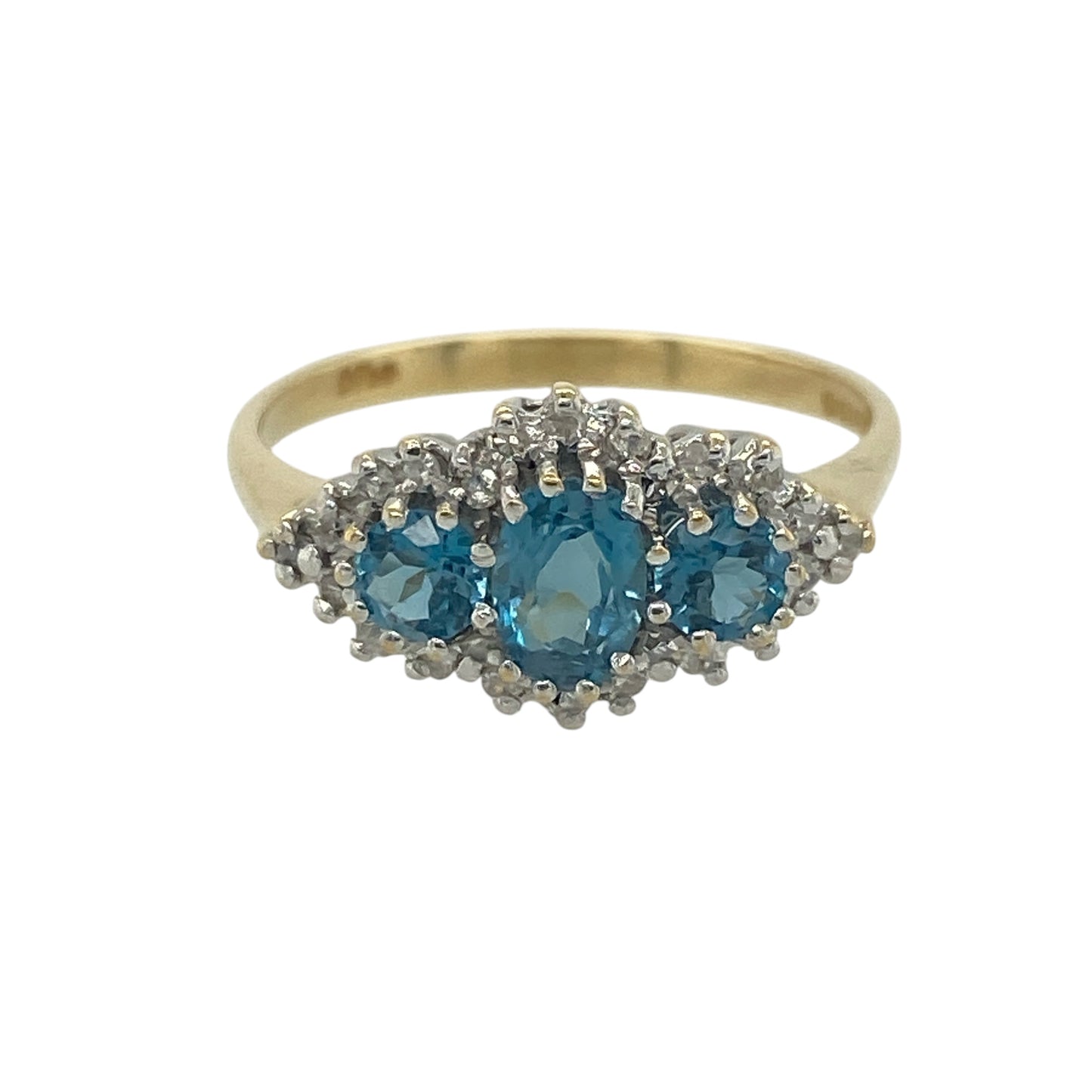 18ct Gold Diamond & Blue Topaz Trilogy Cluster Ring