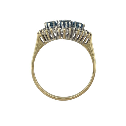 18ct Gold Diamond & Blue Topaz Trilogy Cluster Ring