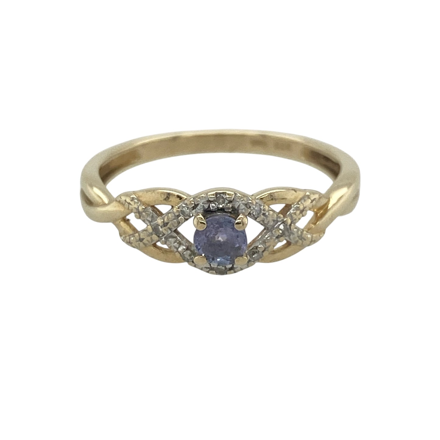 9ct Gold Diamond & Purple Stone Twist Ring