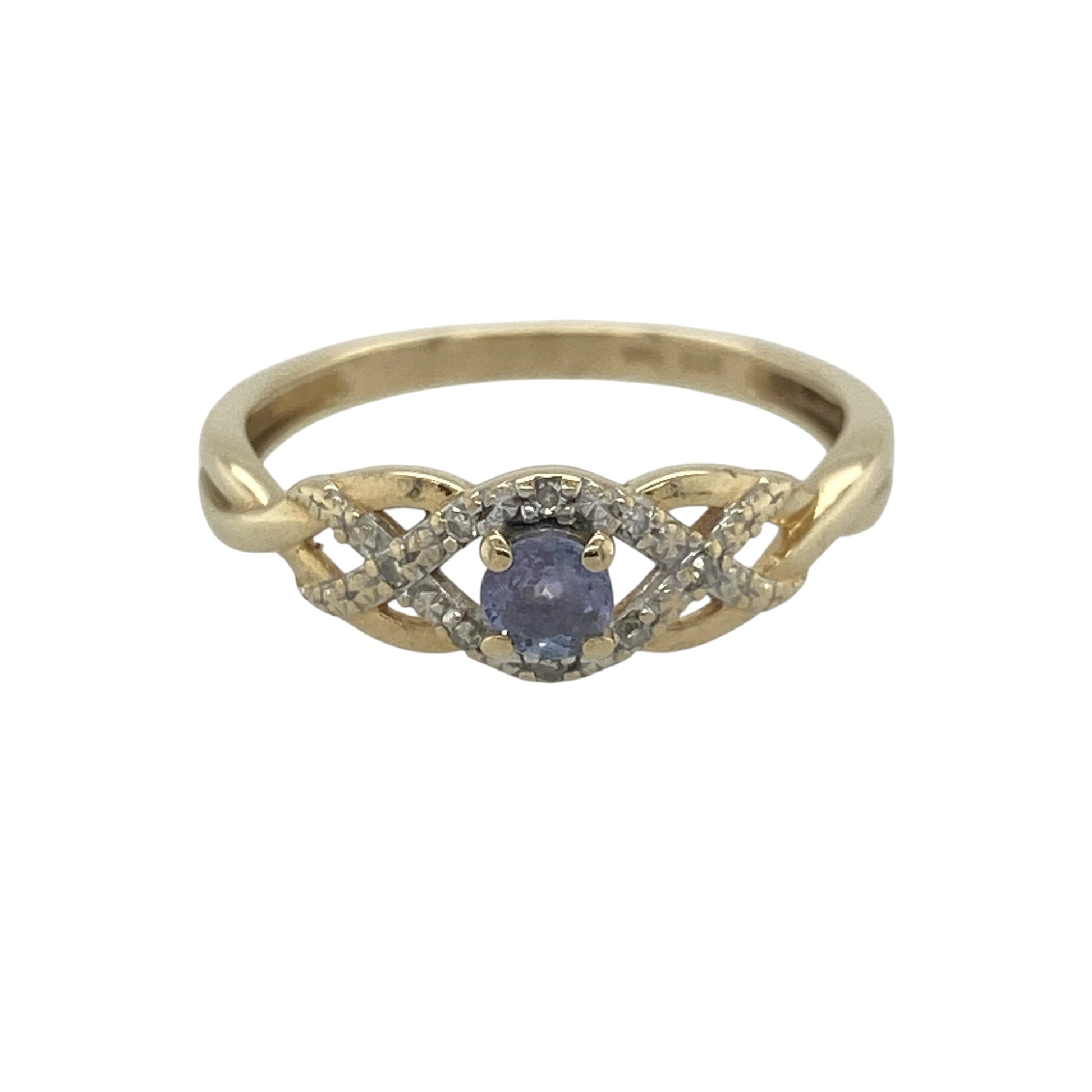 9ct Gold Diamond & Purple Stone Twist Ring