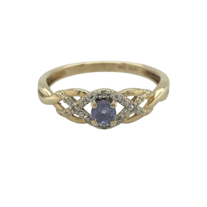 9ct Gold Diamond & Purple Stone Twist Ring