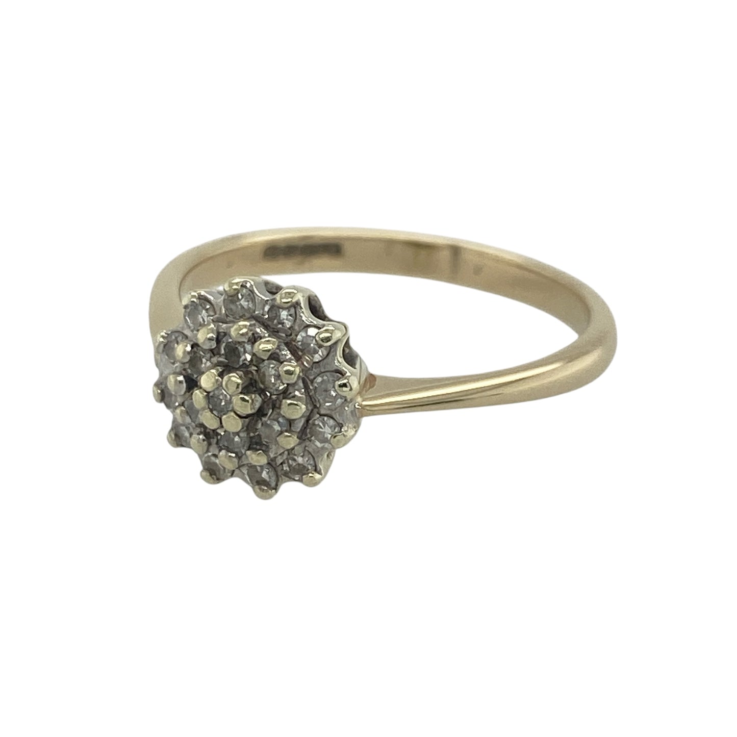 Add timeless sparkle and elegance to your jewellery collection with this pre-owned 9ct yellow gold diamond cluster ring. Featuring a classic cluster design and beautifully arranged diamonds, this attractive ring offers eye-catching brilliance and enduring appeal.

Design: The ring showcases a diamond cluster setting at the front, measuring approximately 9mm in height.