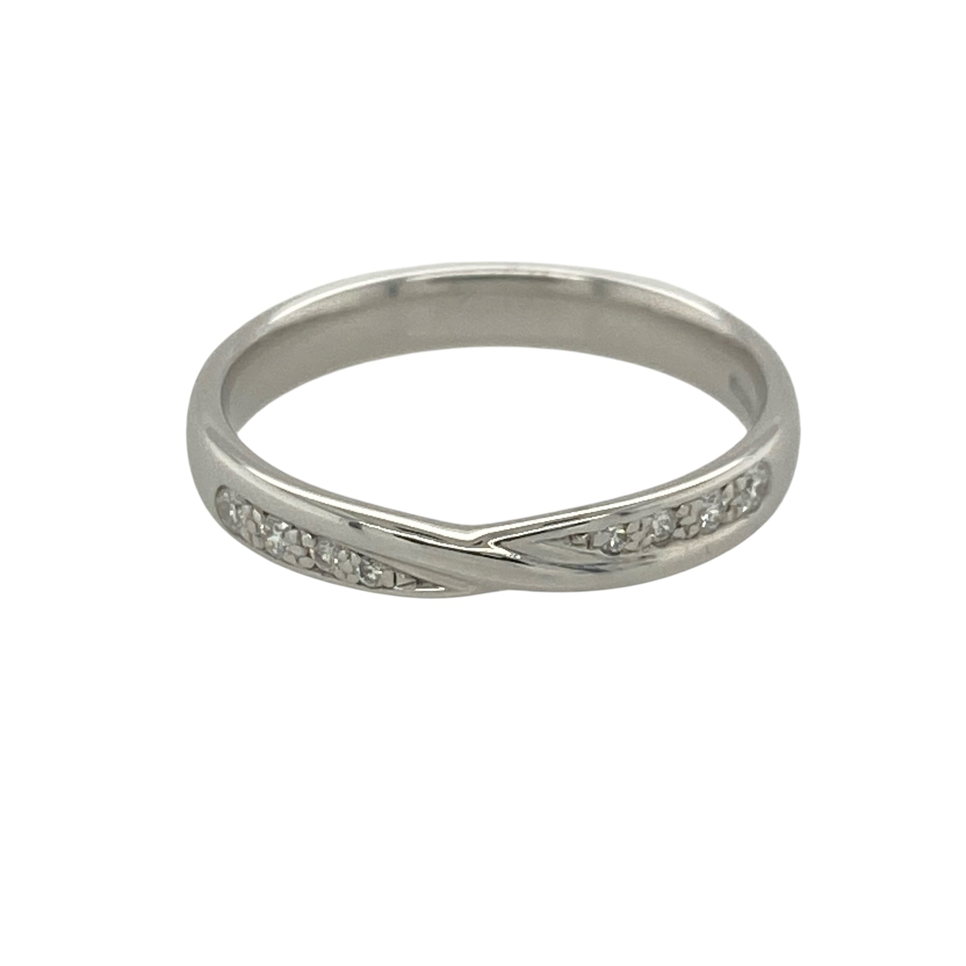 9ct White Gold & Diamond Crossover Band Ring