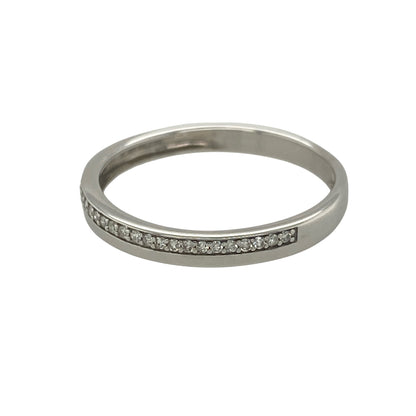 Add timeless sparkle and understated elegance to your jewellery collection with this pre-owned 9ct white gold diamond band ring. Featuring a sleek white gold band set with sparkling diamonds, this versatile piece offers classic styling suitable for everyday wear or special occasions.

Design: The ring showcases a refined band design measuring approximately 3mm in width, with diamonds set across the front to create a beautiful display of brilliance.